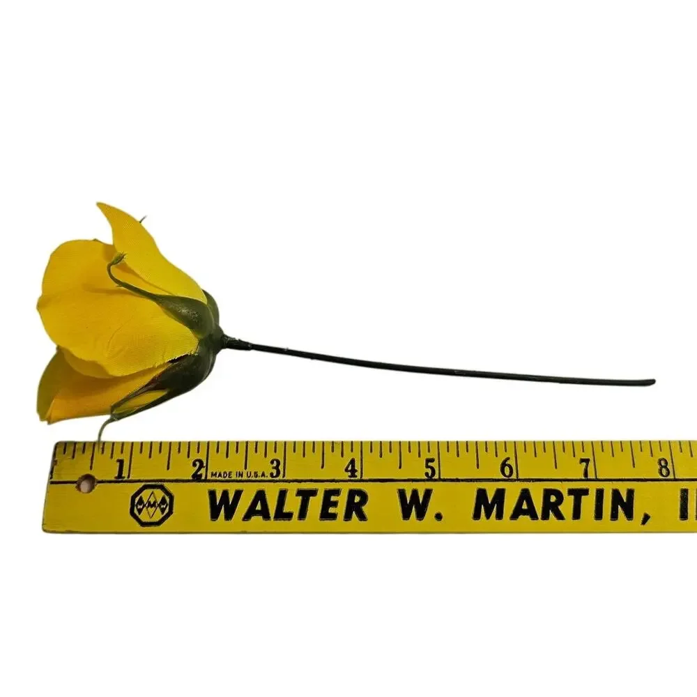 Yellow Artificial Silk Rose Buds Wired Stems Wedding Craft 2.5